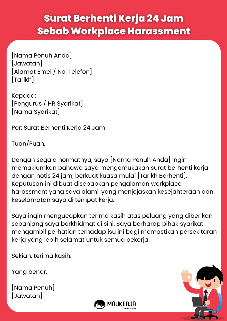 Surat Berhenti Kerja 24 Jam Sebab Workplace Harassment